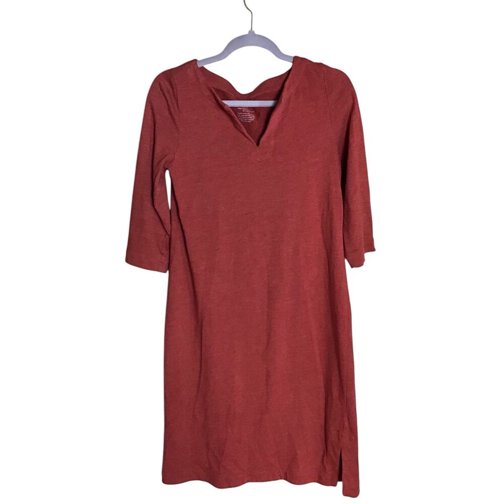 J Peterman  Women Cotton 3/4 sleeve Tunic Pullover Dress Sz. XS Rust Orange EUC